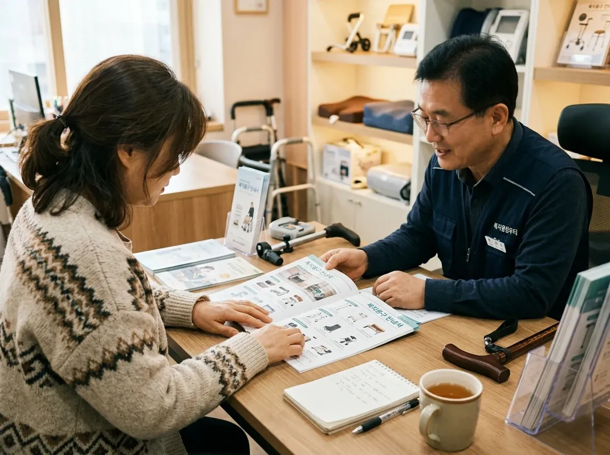 복지용구 사업소에서 상담받는 모습